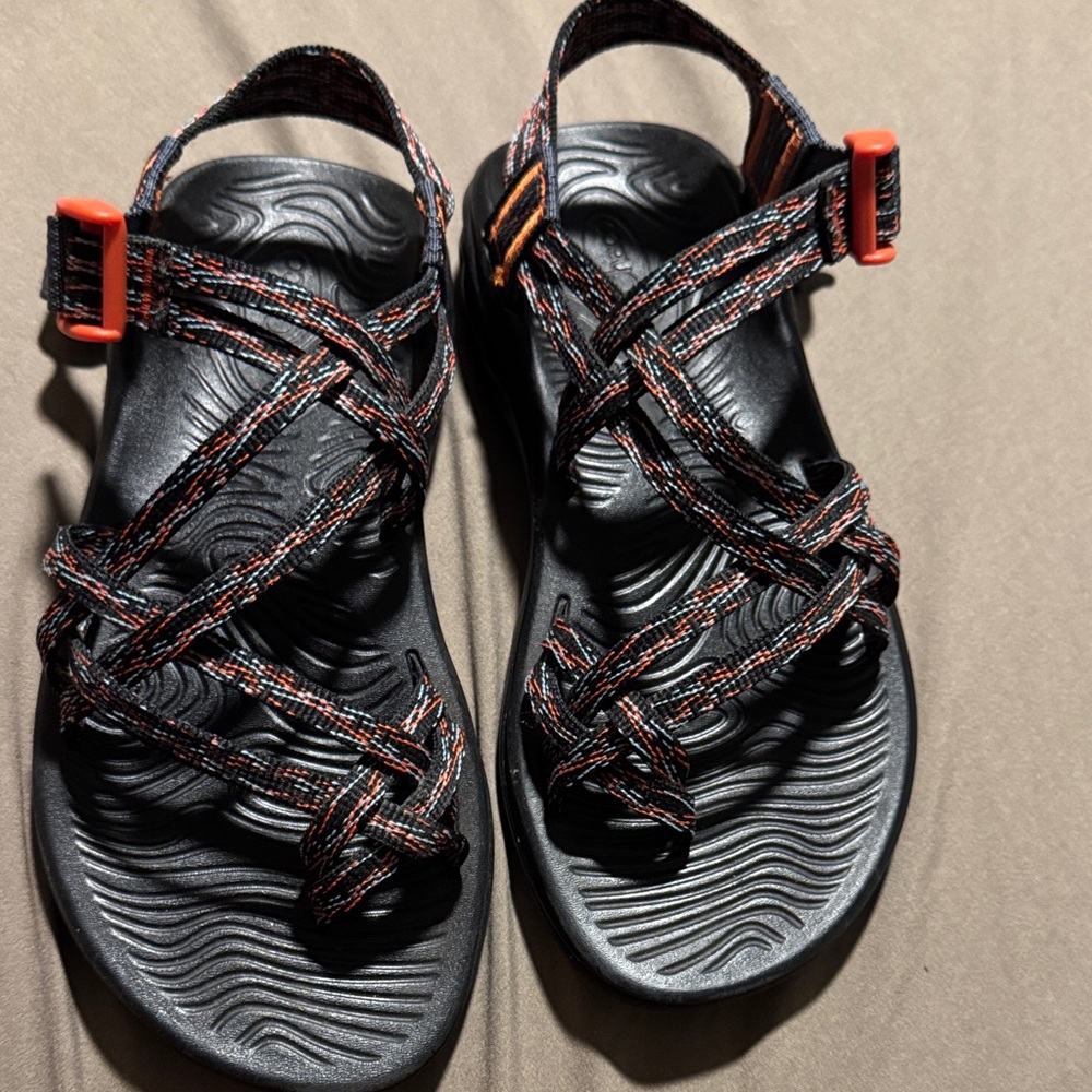 Chaco Black And Orange Strappy Sandals